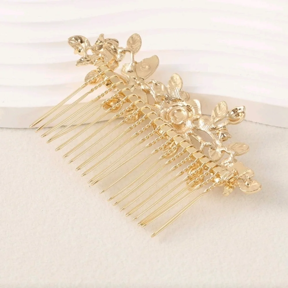 Wedding Bridal Gold Floral Butterfly Faux Pearl Hair Comb New